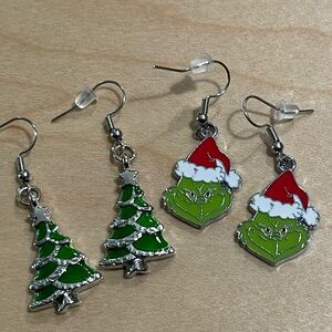 Grinch And Christmas Tree Christmas Earrings ~ New